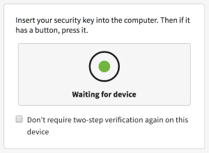 FastMail's U2F verification screen